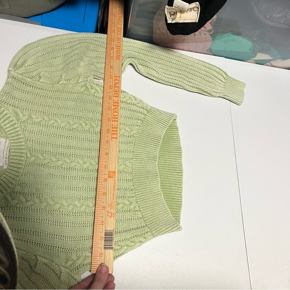 Urban Outfitters UO Cropped Cable Knit Sweater Puff Sleeves Green XS U - Picture 8 of 8